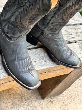 Vintage Lucchese 2000 Gray Leather Cowboy Boots Men’s 10 C, Style T5700